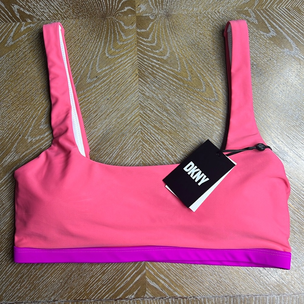 DKNY Pink/Purple Padded Swim Bra Top L